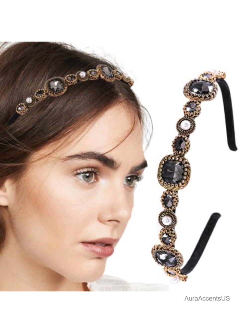 Baroque Crystal Pearl Rhinestone Headband Thin Hair Accessory